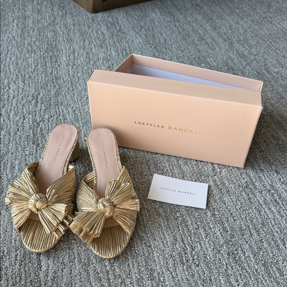 Loeffler Randall Metallic Gold Bow Emilia Slides